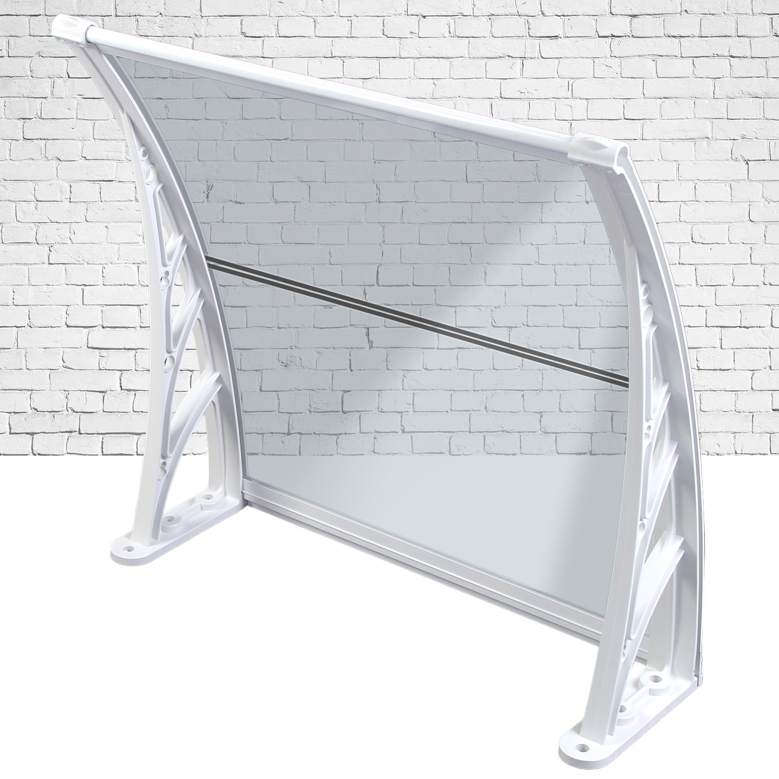 Pensilina Tettoia da Esterno per Porta e Finestra 100x280cm, Trasparente Policarbonato Copertura Resistente alle Intemperie, Protezione UV UPF 50+, Lastra Grigio, Staffa Bianco