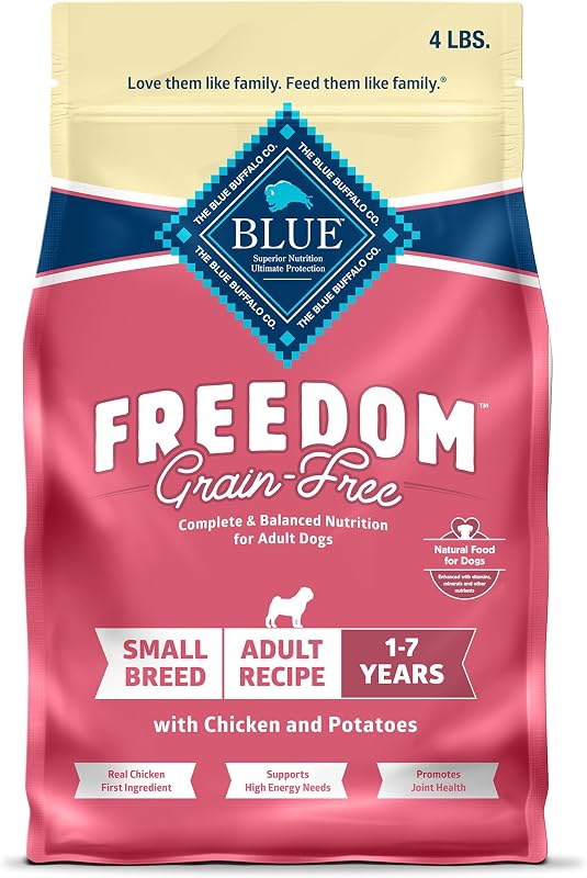 Blue Buffalo Freedom Chicken Alimento seco para perros de raza pequeña sin cereales, 4 lb | Soporta mayores necesidades de energía, bits LifeSource ricos en antioxidantes