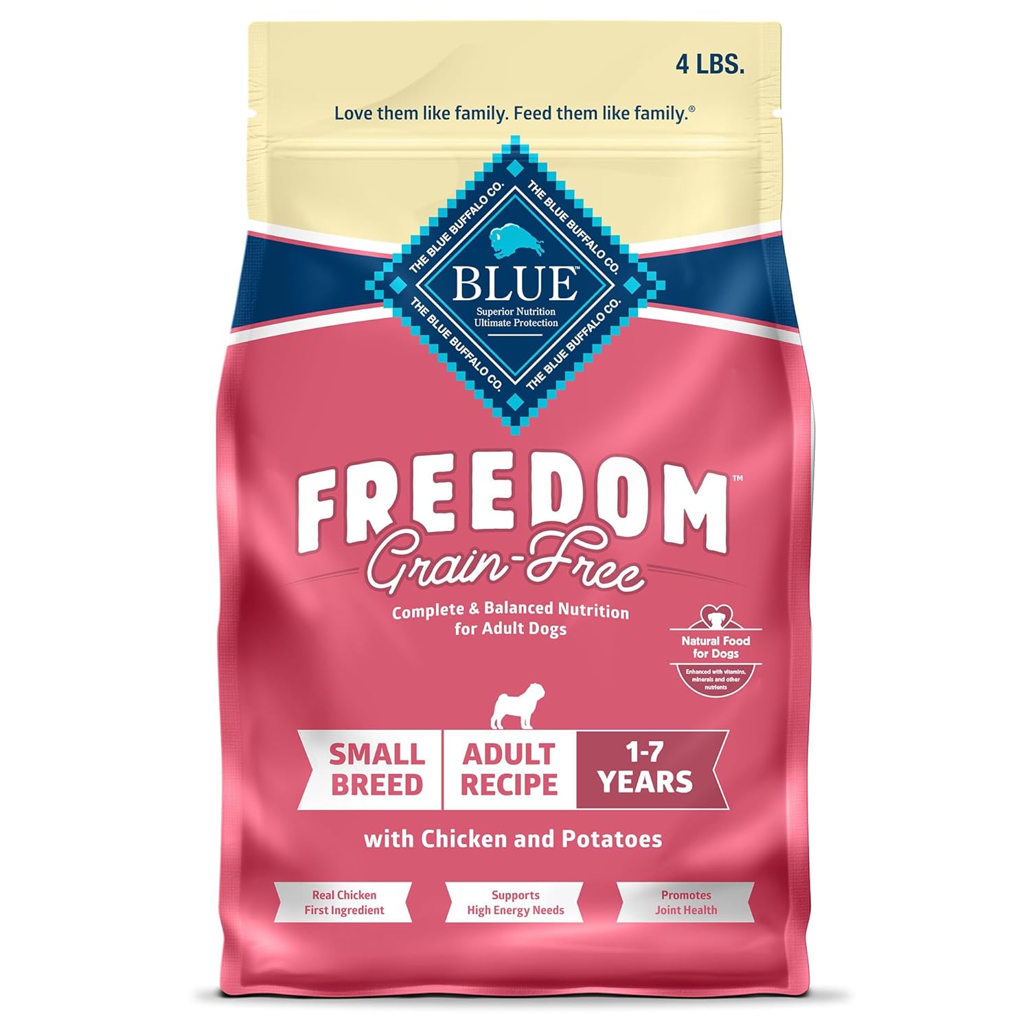 Blue Buffalo Freedom Grain-Free Small Breed Dry Dog Food, Supports High Energy Needs, Made in the USA With Natural Ingredients, Chicken & Potatoes, 4-lb Bag