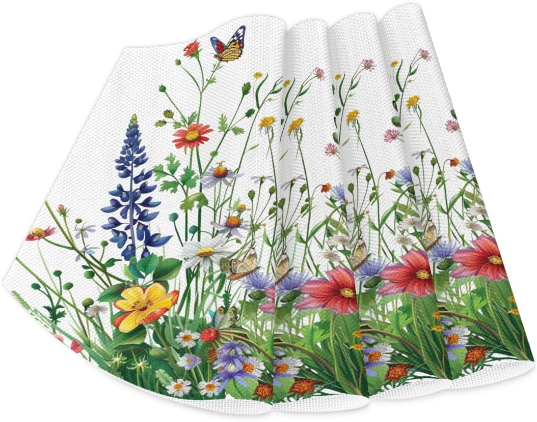 Funny Animal Flower Wedge Placemats Set of 4 PVC and 1 Round Plates Mat | Funny Animal Flower Table Placemats Non-Slip Heat Resistant Washable Table Mats for Kitchen Dining Table Party Patio Decor