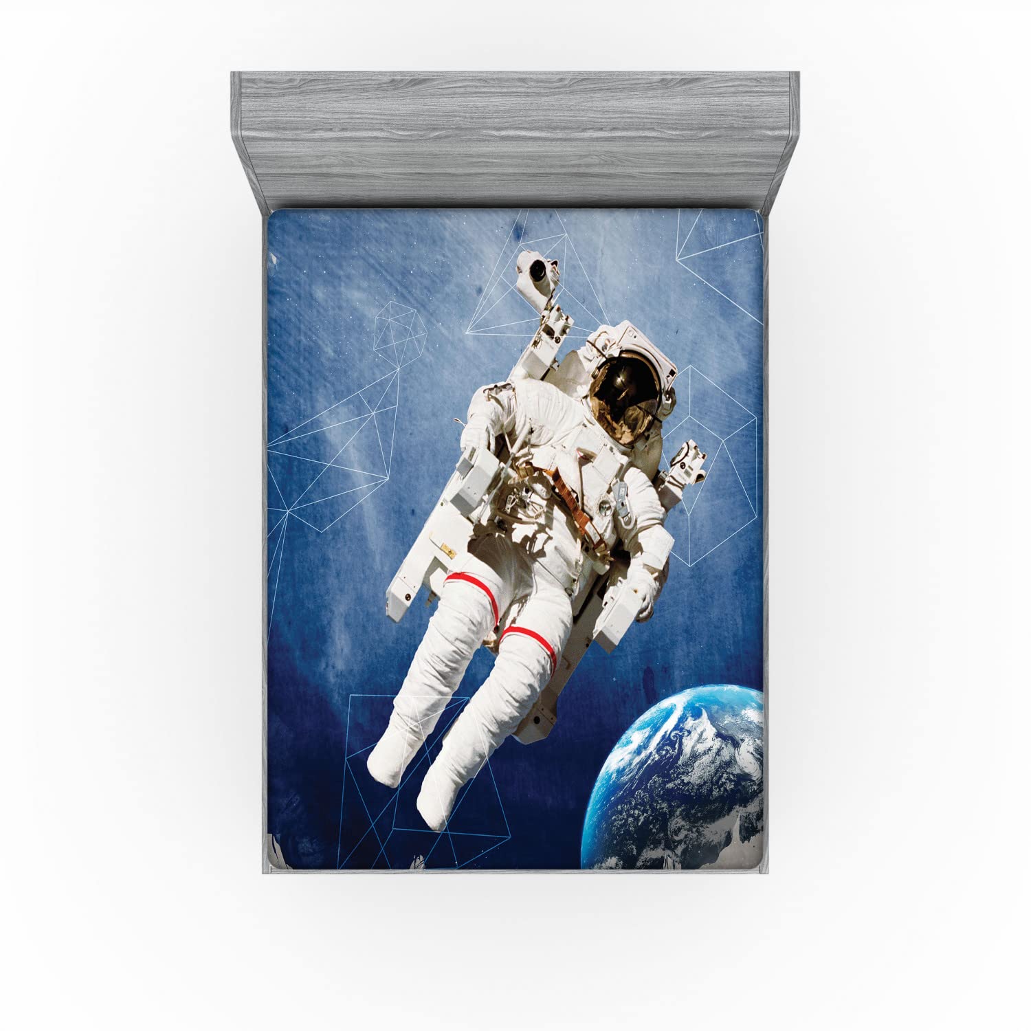 Ambesonne Galaxy 2 Pack Fitted Sheet, Digital Planet Earth, Bed Cover All-Round Elastic Deep Pockets 2 Pieces, Package Contains 2 Full Size Fitted Sheets, Blue and Grey