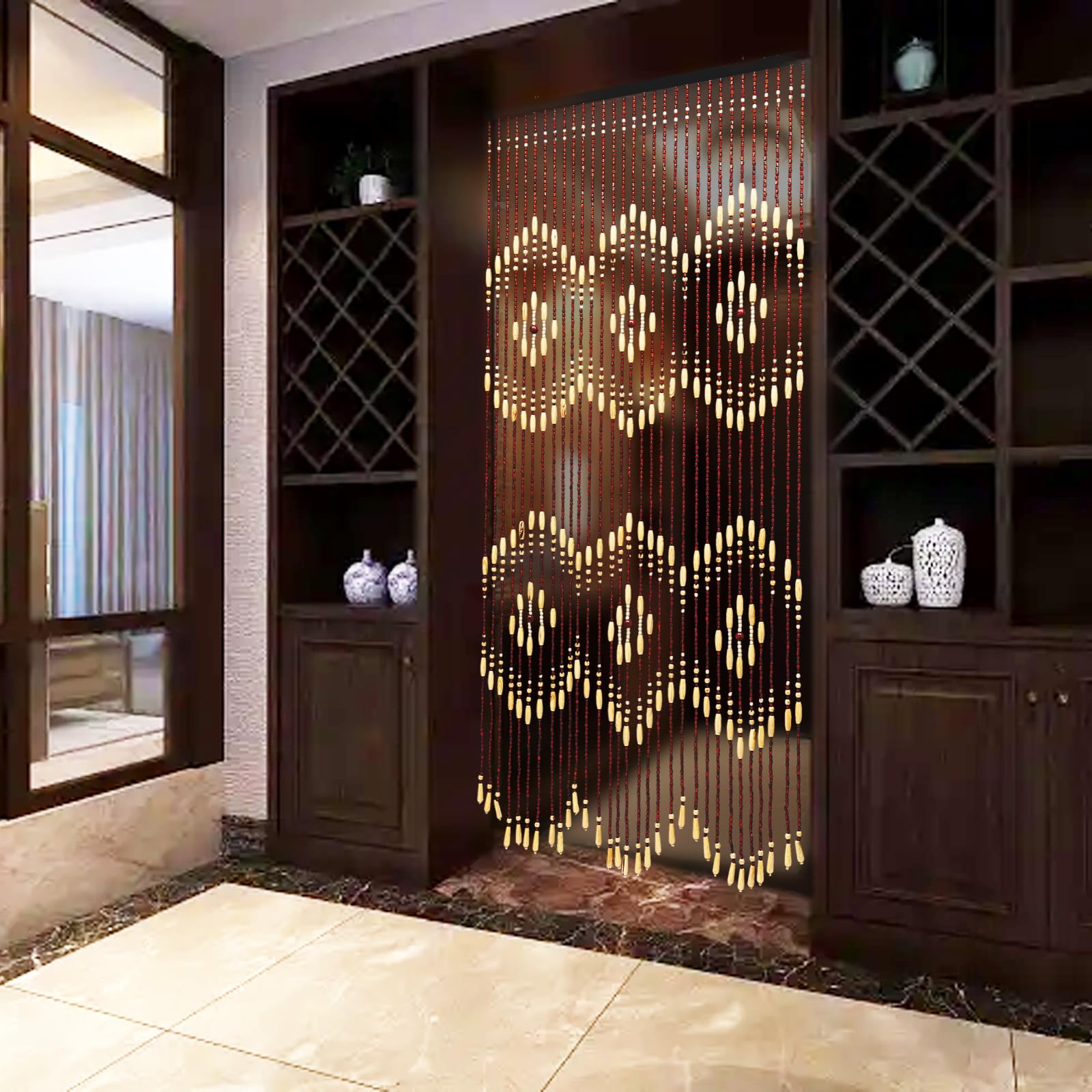 MINRS Tenda per porta, tenda decorativa, tenda in perle di bambù e legno, misure 90 x 175 cm, tenda in legno e bambù per porte in soggiorni, balconi, cortili, uffici, Beige e Marrone