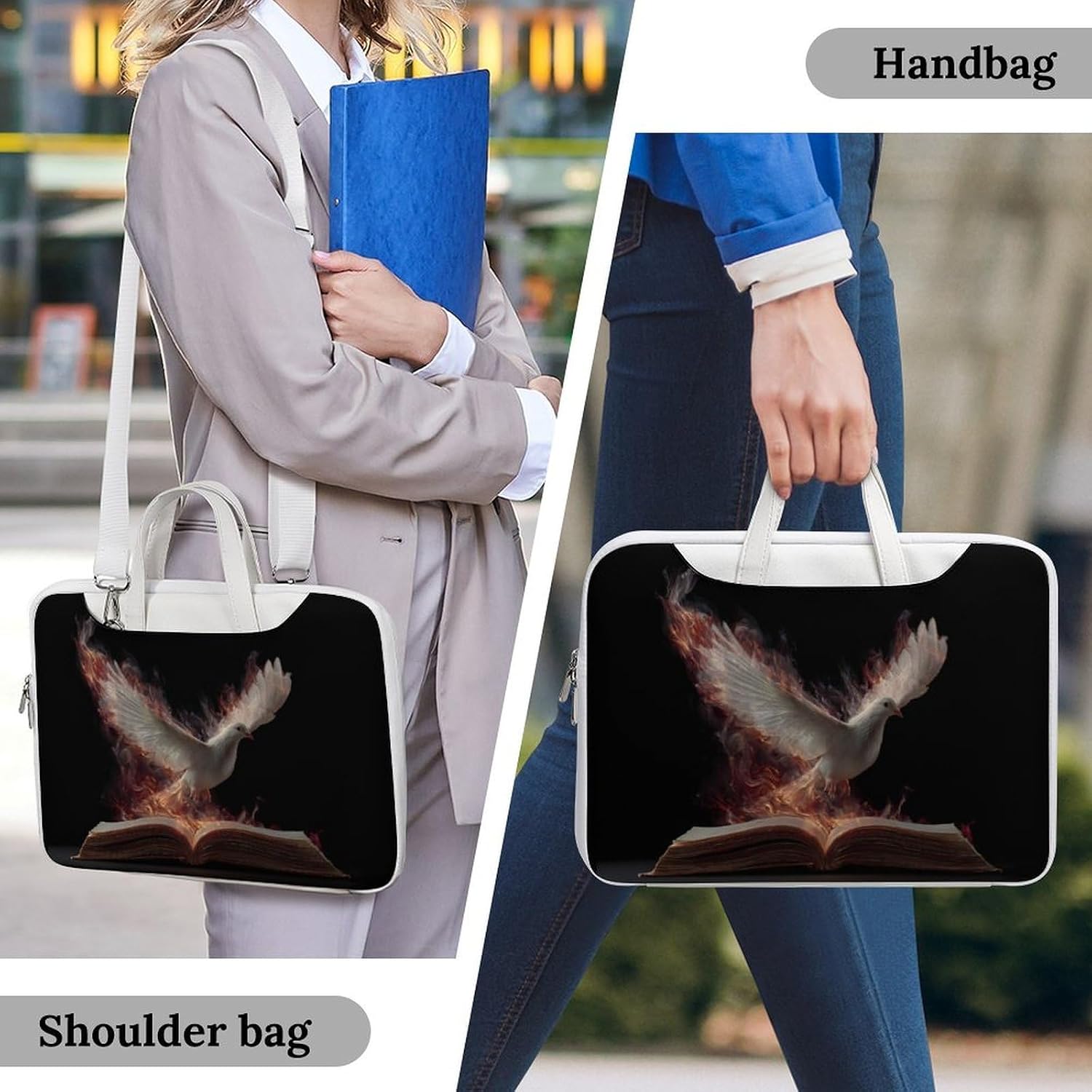 Dove of Peace PU Shockproof Laptop Tote Bag image 2