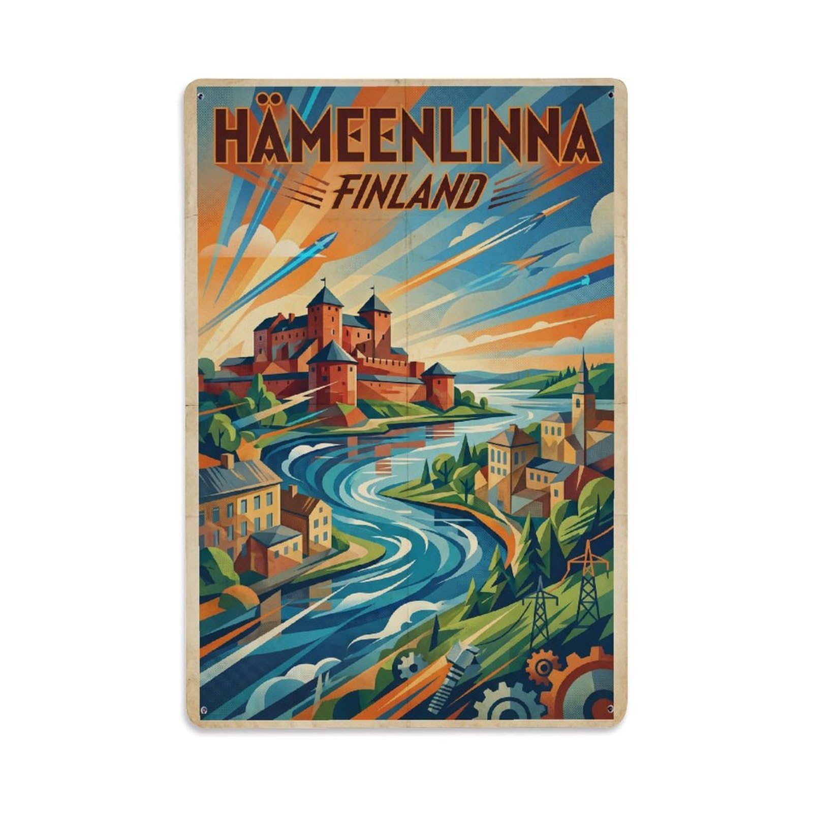 Finland Hameenlinna Vintage Travel Metal Tin Sign Plaque Wall Decor for Cafe, Club Bar, Office, Garden Metal Poster 8x12Inch