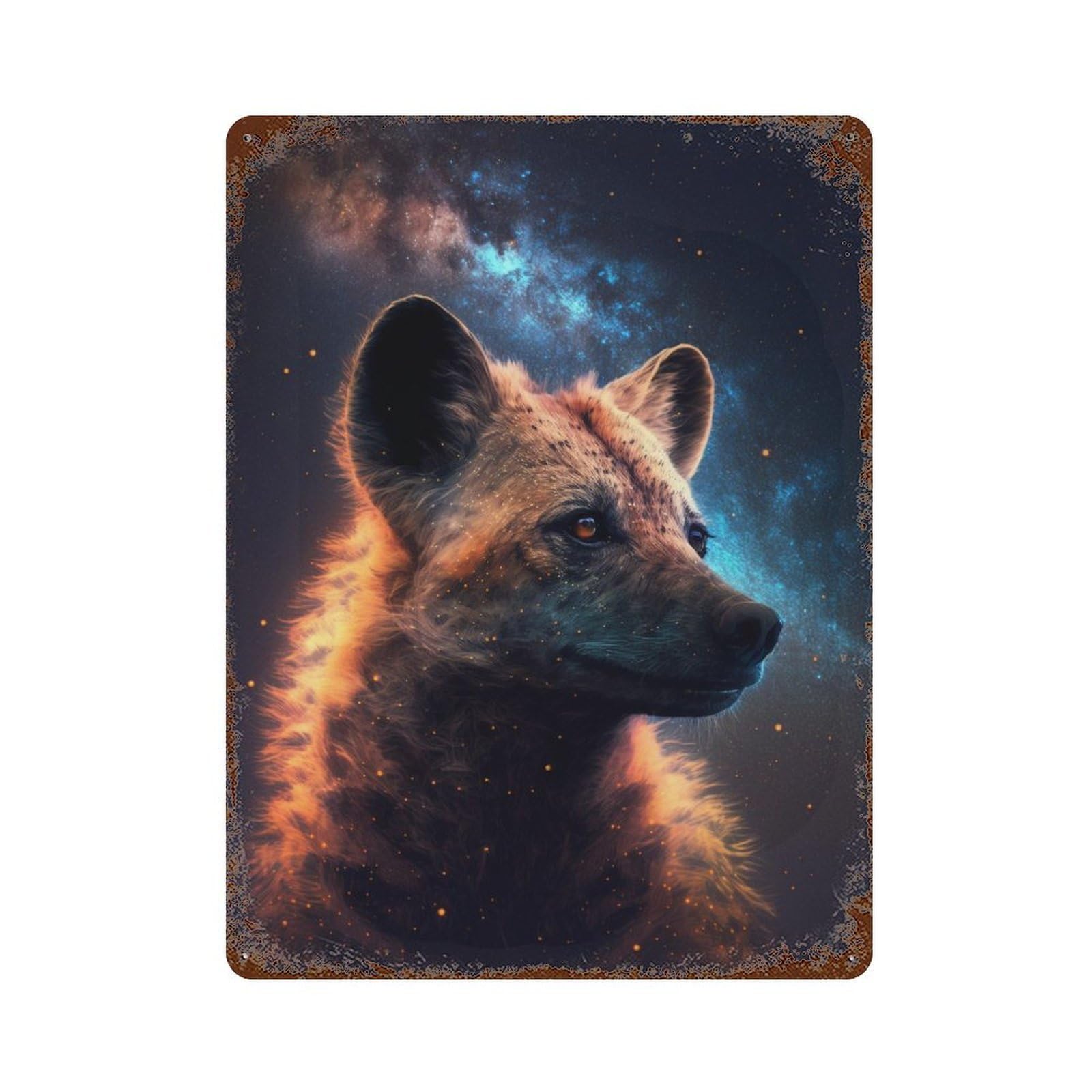 Galactic Wolf Portrait -29 Distressed Metal Wall Sign 15.7"x11.8", Ideal for Patio, Garden Room And Bar Decor
