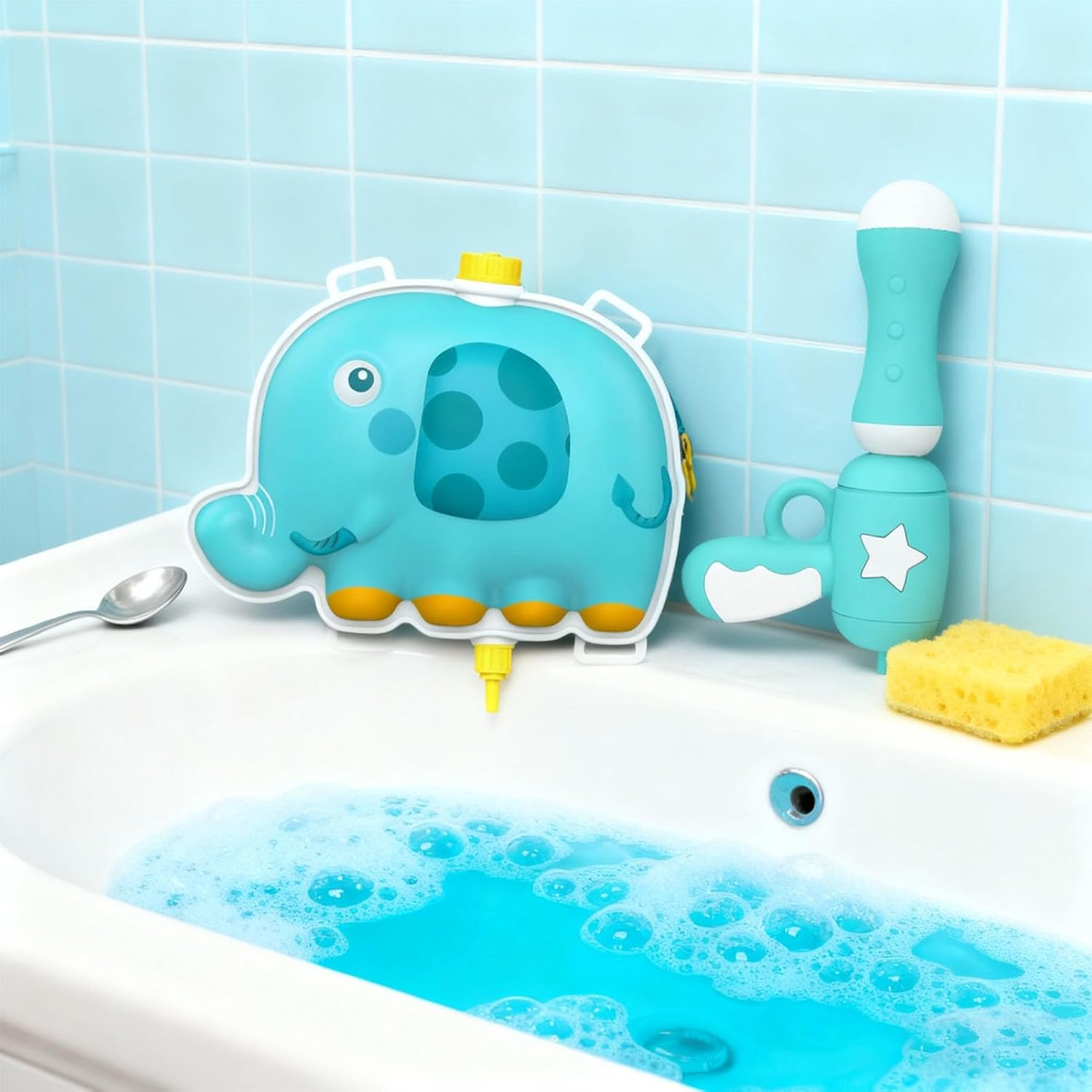 MAVIS LAVEN Backpack Water Gun, Large Capacity Water Shooter with Rubber Plug Inlet and Adjustable Straps, for Kids Outdoor Beach Party Play (Large Blue Elephant Backpack Gun [2000ml])