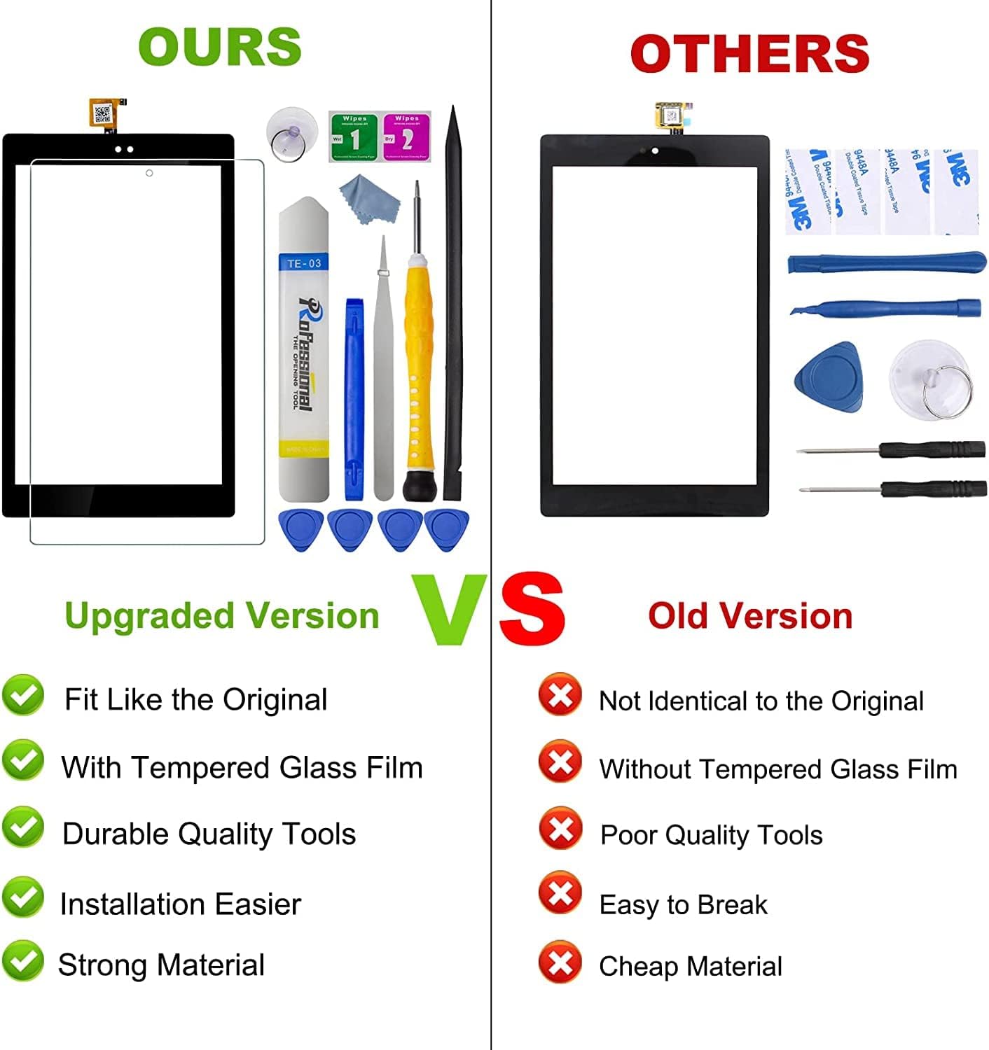 Upgraded New Touch Screen Digitizer Replacement for Amazon Kindle Fire HD 8 8th Gen 2018 L5S83A with Tempered Glass Film and Professional Tool Kit (8 Inch)