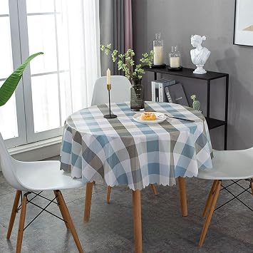 Vinyl Round Tablecloth, 100% Waterproof, Oil and Spill Resistant PCV Tablecloth, Wipe Clean The Table Cover, Suitable for Dining Table, Buffet Party and Camping H 90cm/35in