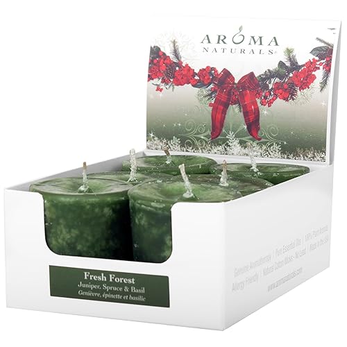 Aroma Naturals Votive Candles Aceite esencial con abeto de enebro y albahaca, Evergreen Holiday, 6 unidades