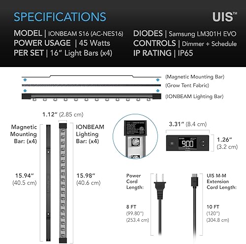 Miniatura 6 de AC Infinity IONBEAM S16 - Barras de luz LED de espectro completo de 16 pulgadas, penetración más profunda, diodos Samsung LM301H EVO y controlador