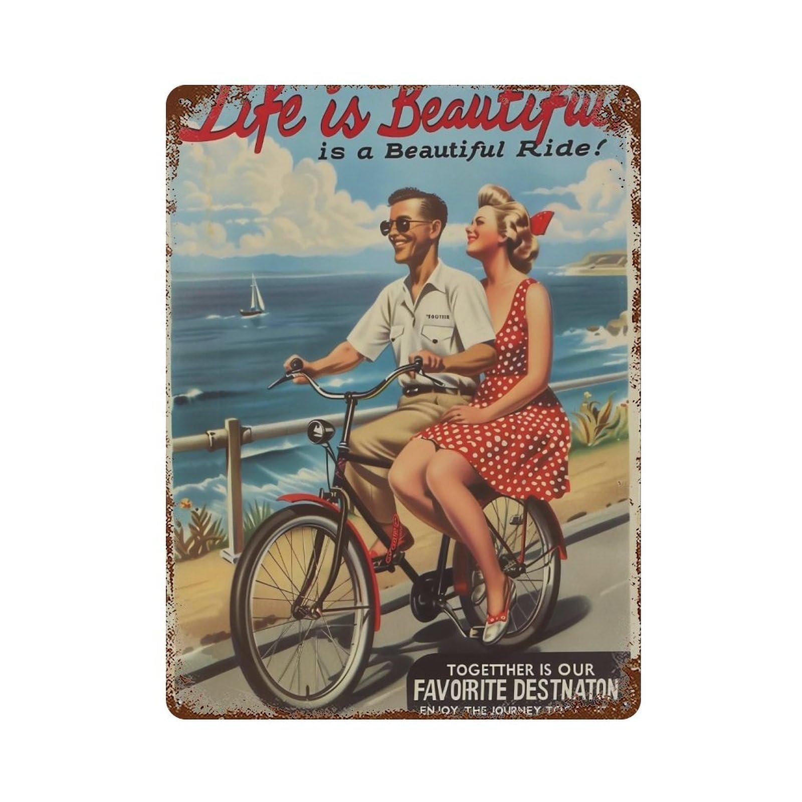 YHGERTKU Couple Tandem Bicycle 02 Wall Art Retro Iron Vintage Metal Tin Sign Poster Modern Decor for Living Rooms Gift 40x30cm