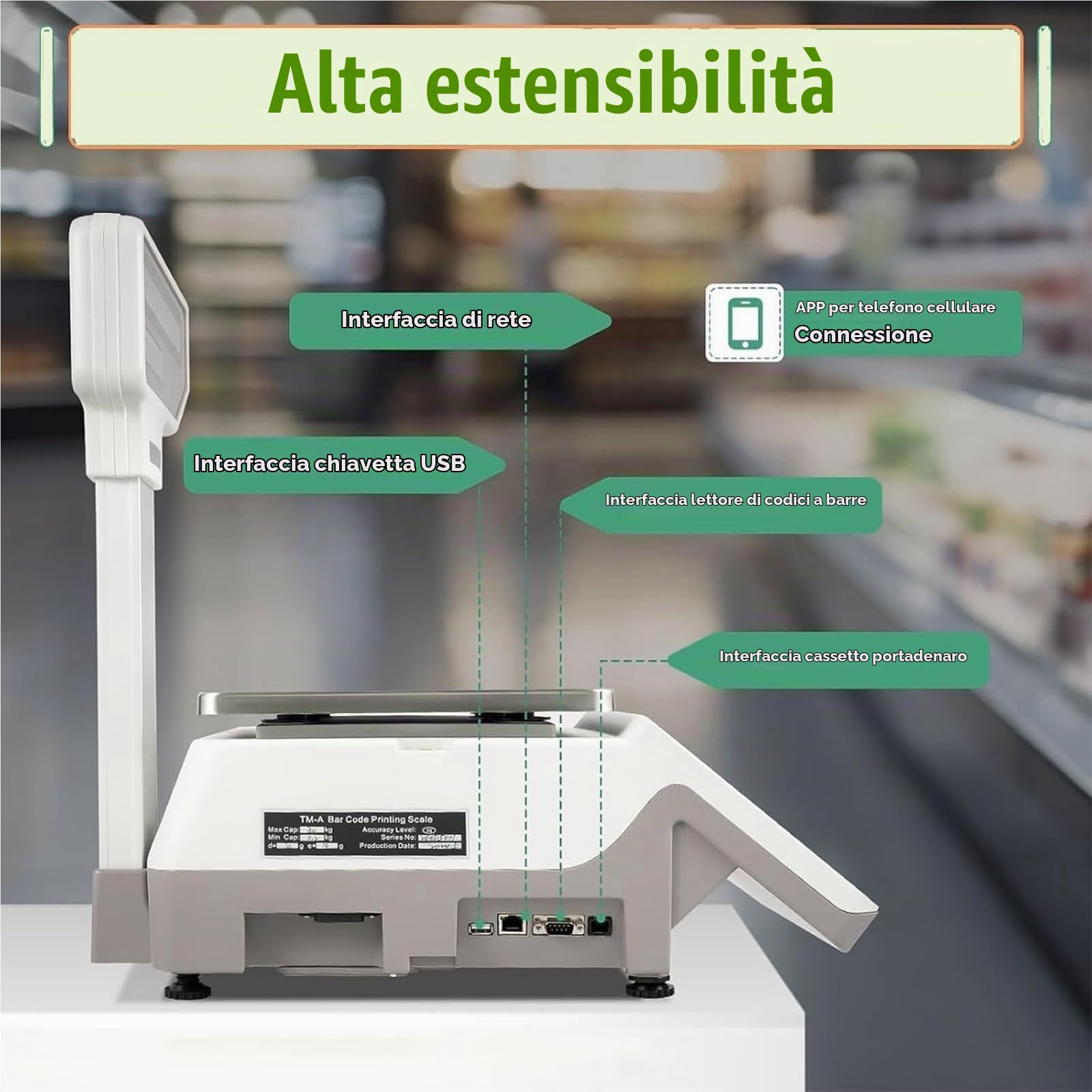 Bilance digitali per codici a barre con stampante per etichette e scontrini, bilancia per la stampa di etichette,Bilancia for stampa di etichette elettroniche