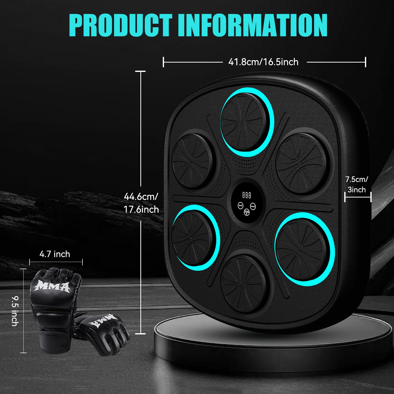 Maquina de Boxeo Musical, Boxeo Pared Musical, 9 Modos Music Boxing Machine Adultos con Guantes De Boxeo, Boxeador de Pared Musical con Bluetooth Ideal para el Hogar, la Oficina