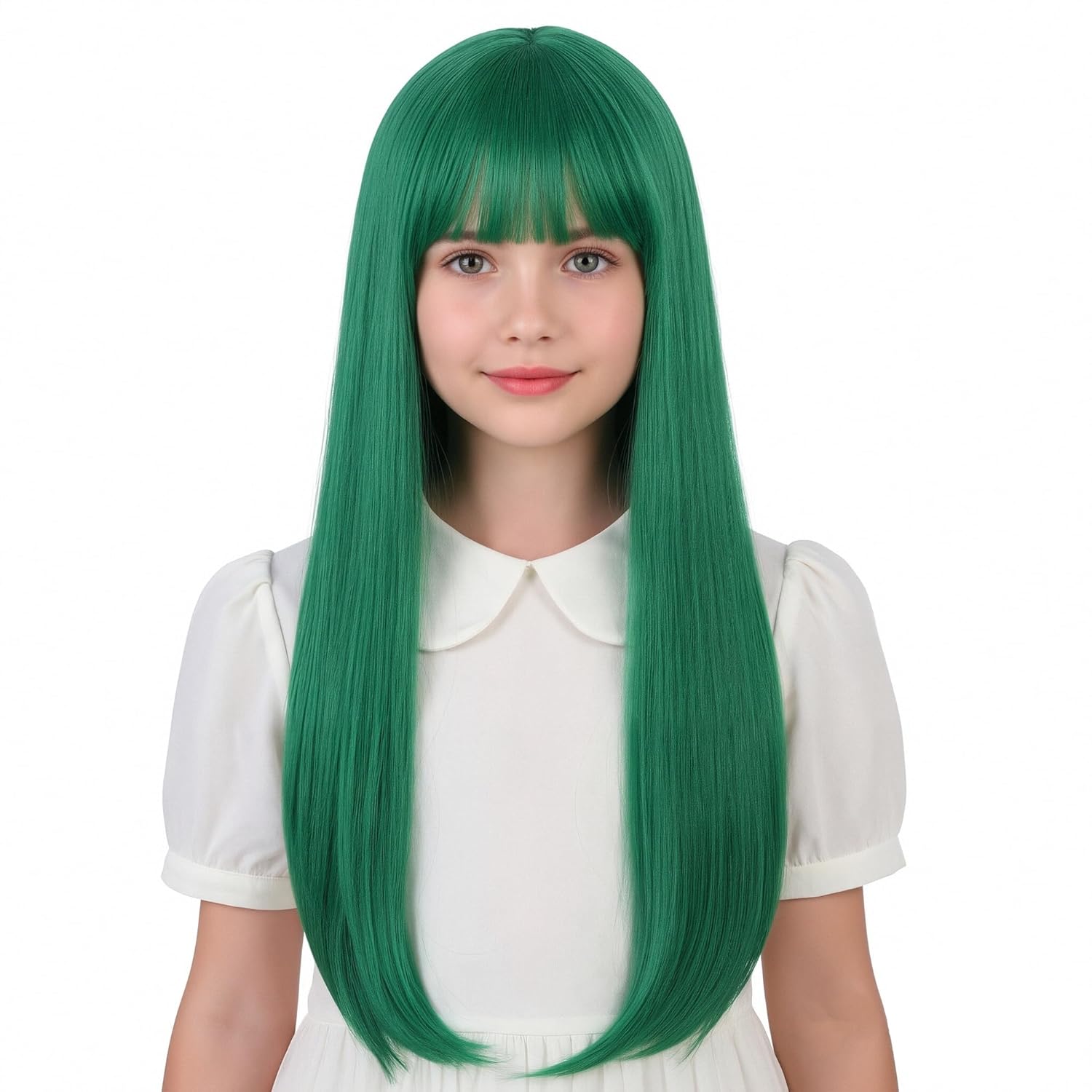 Kids Blonde Wig with Bangs Girls Light Blond Wig Long Straight Wigs Daily Party Halloween Wigs