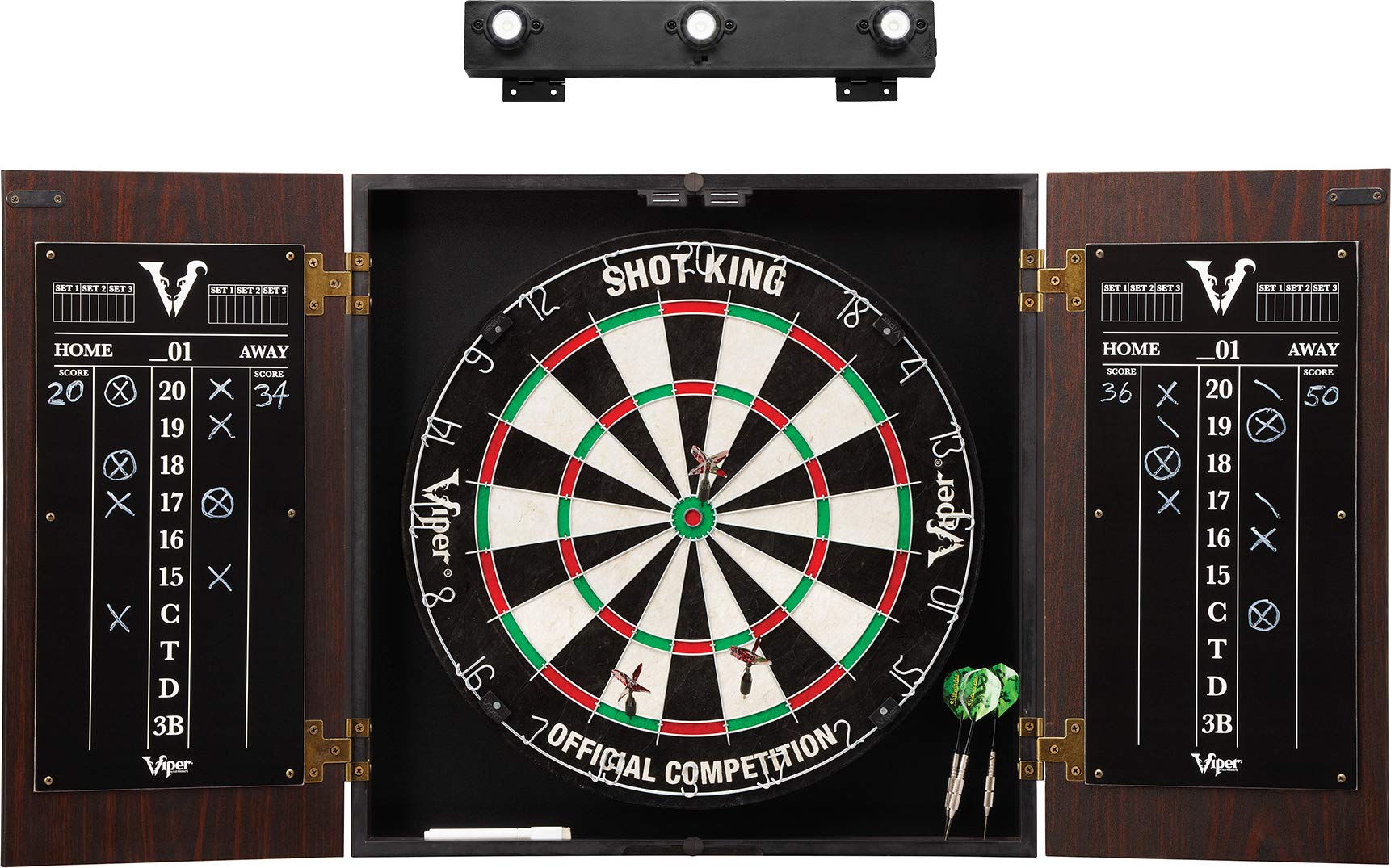 Viper Stadium Cabinet with Shot King Sisal Dartboard & Shadow Buster Dartboard Lights, Black
