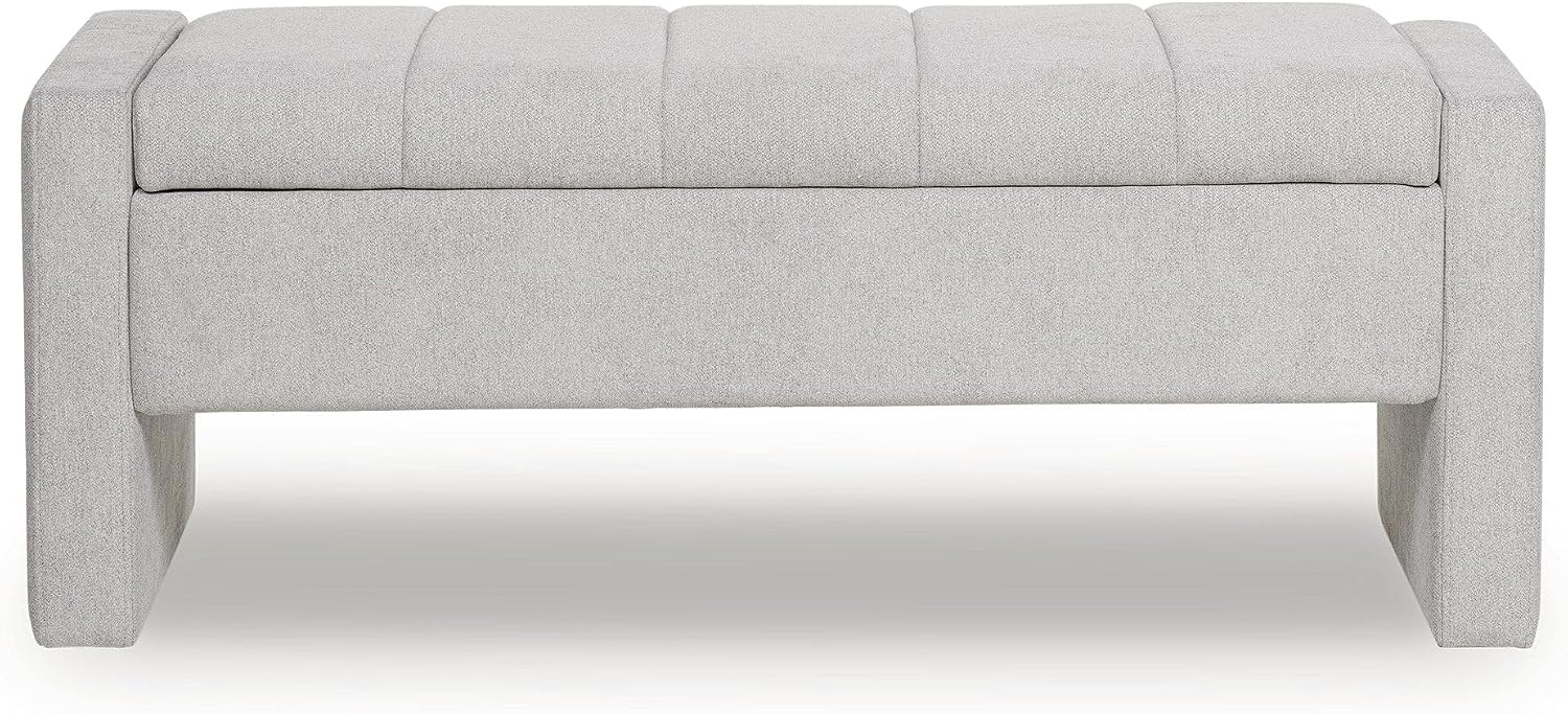 Signature Design by Ashley Upholstered Entryway Storage Bench, Light Gray | Bedroom storage bench, 100% polyester, Engineered wood, Contemporary channel tufting, Akselman Series