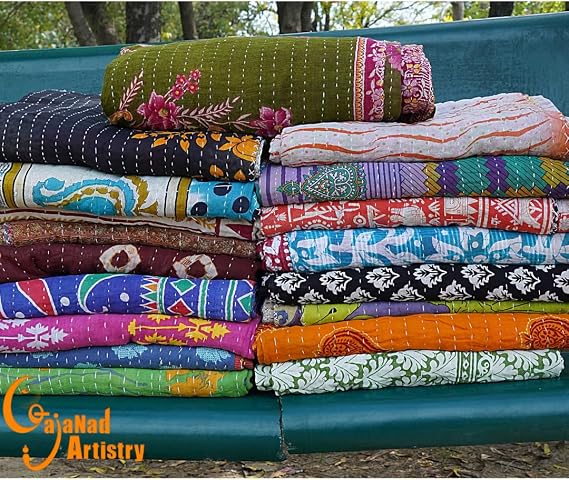 5 Piece Set Handmade Indian Vintage Kantha Quilts Reversible Bohemian Home Decor Blanket Bed Sheet Quilt for Sale “ Assorted Color Twin Size 85X55 Inches