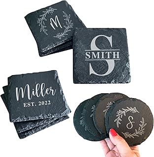 Set of 4 Slate Drink Coasters, Personalized Housewarming Gift, Personali...