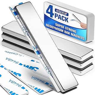 Grtard 4Pack Neodymium Magnet Bar, Powerful Bar Magnets, Magnet Strips Heavy Duty, Strong Rare Earth Magnets with Double-Sided Adhesive for Craft, Fridge, Kitchen, Office - 60 x 10 x 3 mm