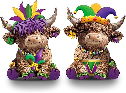 Miniatura 16 de Karenhi 2 piezas Figuras de vaca Highland Navidad Cacao caliente Enanos de vaca Highland Estatua de resina escocesa Amantes de terneros Regalos para