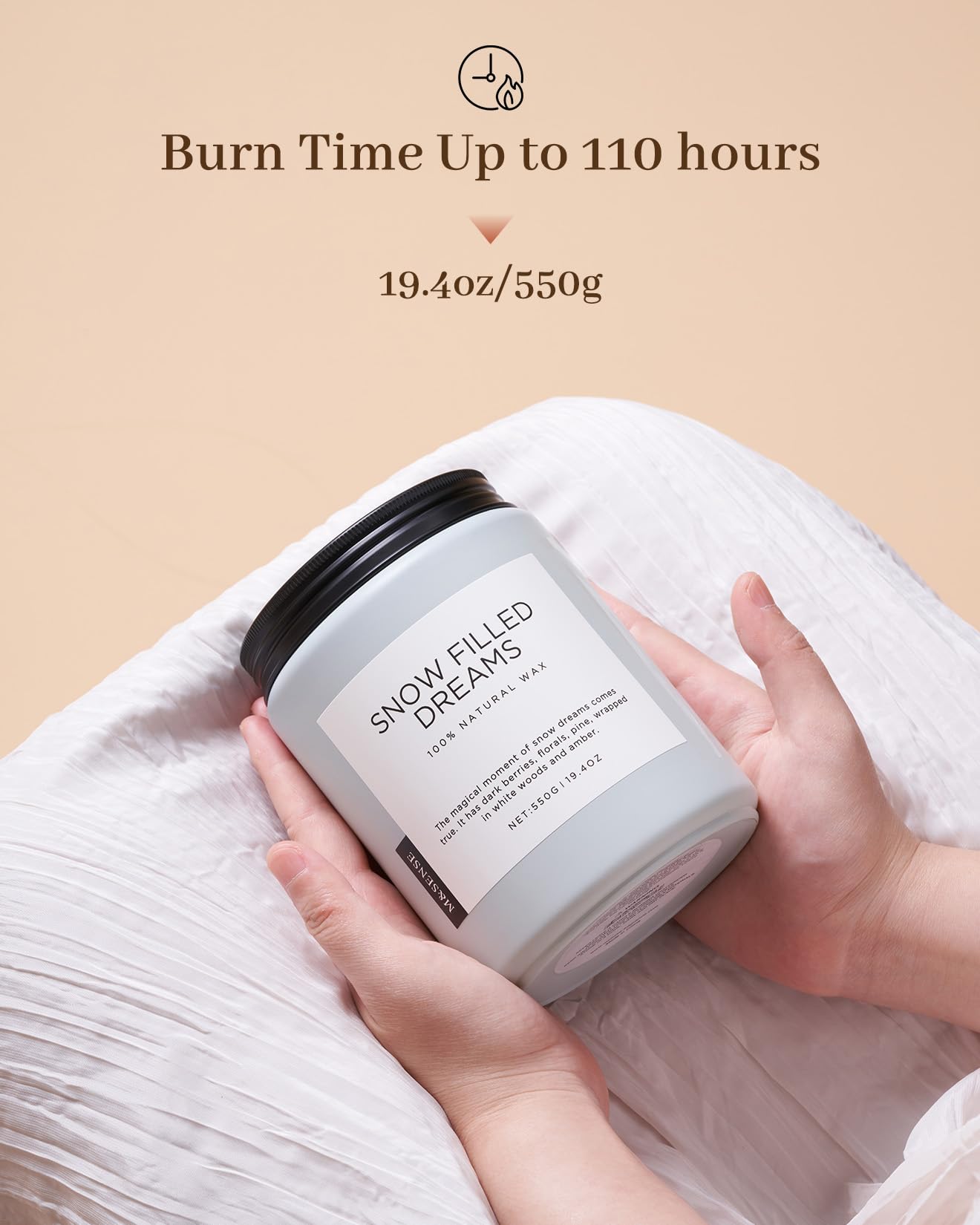 M&SENSE Candele profumate alle bacche nere e al pino, Candela a 2 stoppini in barattolo al mirto e pino da 550 g. Durata 110 ore. Candela di aromaterapia naturale organica