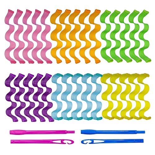 30 rizadores de cabello sin calor, rizadores ondulados, kit de peinado con 2 juegos de ganchos, rizadores de pelo sin calor, rizadores en espiral