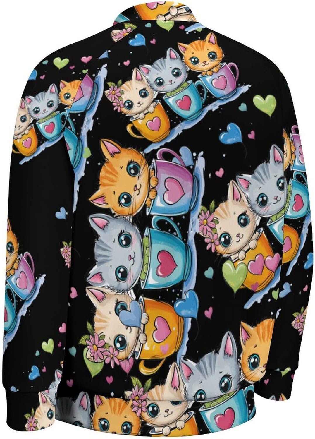 Teacup Cat Men's Baseball Jackets Lightweight Sweatshirts Sport Sweater Long Sleeve Coat with Pocket