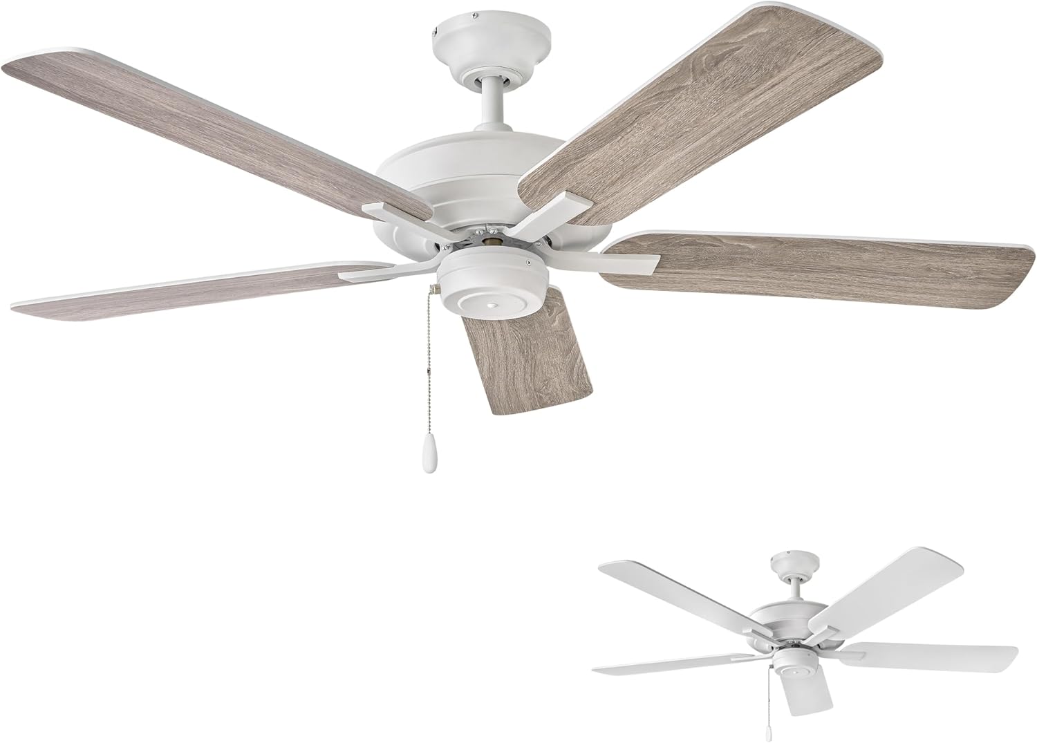 Hinkley Metro 52" Indoor White Ceiling Fan No Light, Traditional Style, Reversible Wooden Fan Blades, Chalk White and Weathered Wood, Remote Sold Separately
