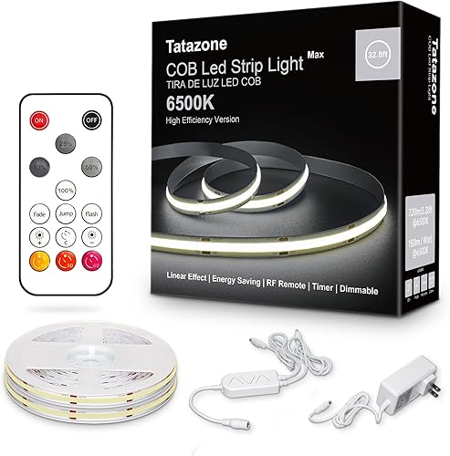 Miniatura 11 de Tira de luces LED COB blanca Tatazone Max con control remoto RF, 5m 6500K luz de tira de mazorca ultra brillante regulable de luz blanca diurna,