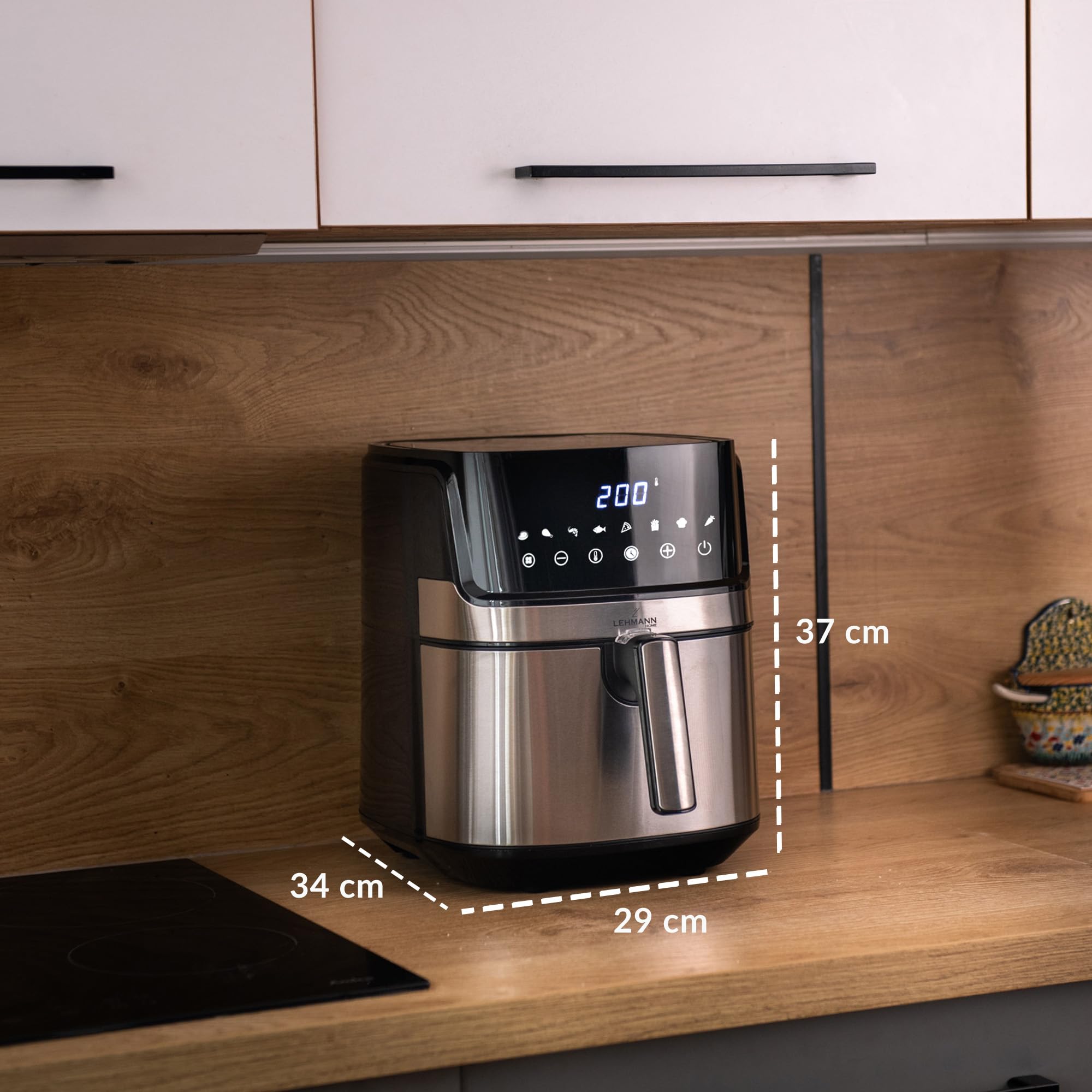 LEHMANN Air Fryer XL, 6,5L, Friteuse sans Huile avec 8 Programmes, Grande Métallique Tiroir, Écran Tactile, Minuterie, Revêtement Antiadhésif, 80-200 °C, Compatible Lave-vaisselle, Familial
