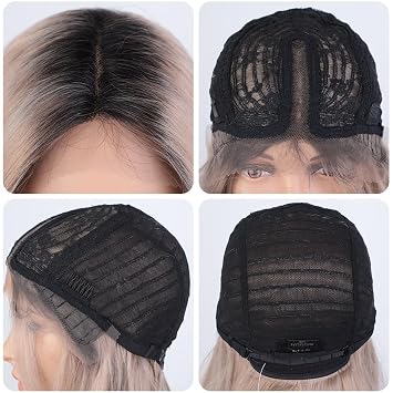 Youllyuu Synthetic Lace Front Wig 10 Inch Straight Short Bob Wig Short Wigs With Bangs Cosplay Lace Wig For Women TTHL 1B-C30-C27 130%#Lace Front#12inches