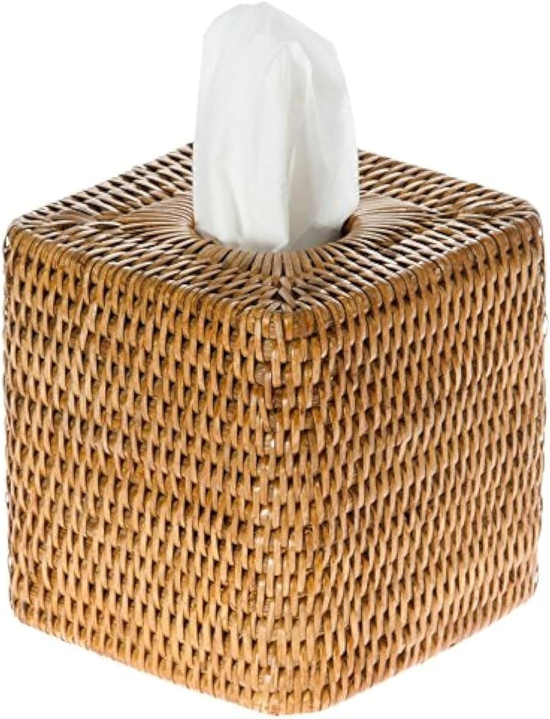 La Jolla Rattan Square Tissue Box Cover, Honey Brown