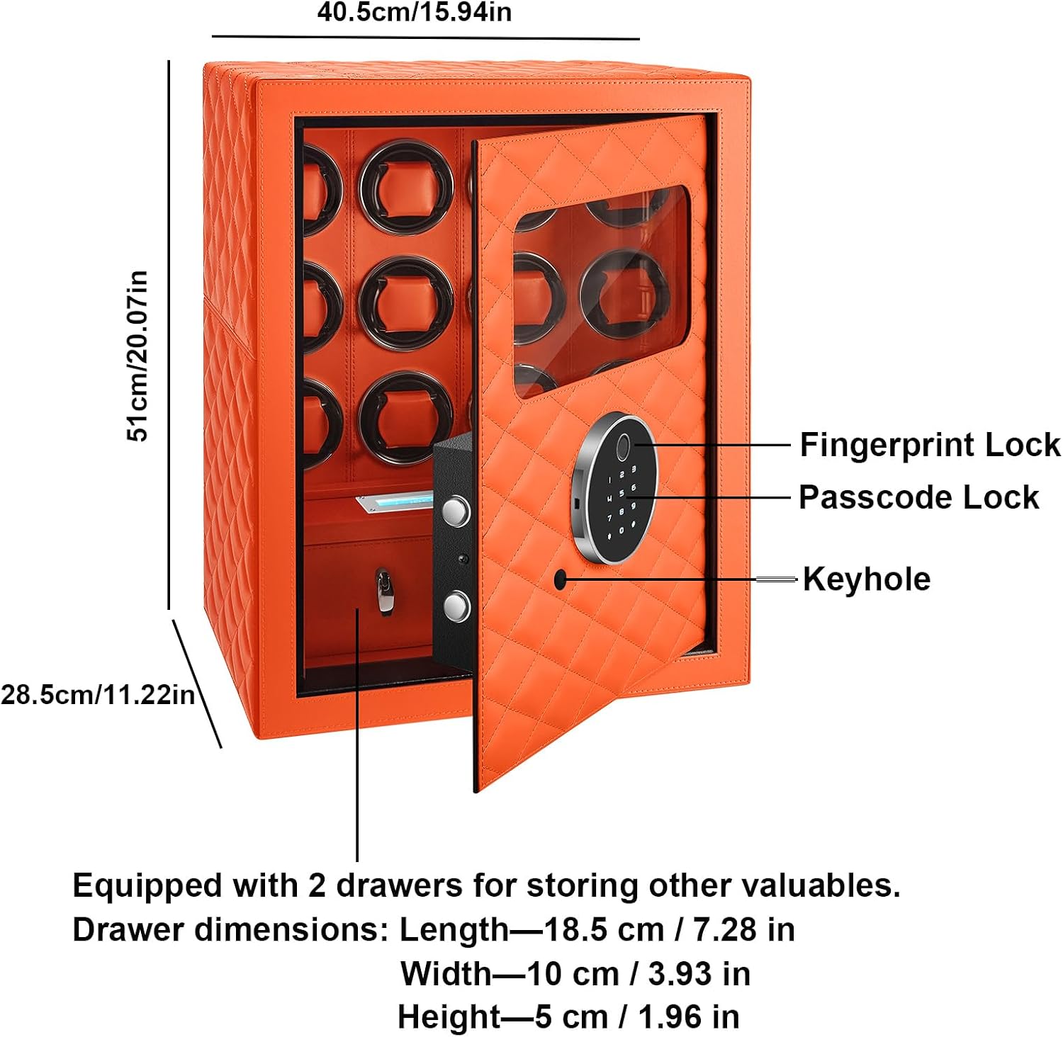 Safe Watch Winder for 12 Automatic Watches,with Fingerprint and Passcode Lock,Ultra-Quiet Japanese Motors, Built-in LED Illumination and LCD Touchscreen Control