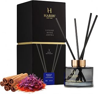 H HABIBI Mystical Night Essential Oil Diffusers for Home – Luxury Reed Diffuser Set With 150ML Oil & 4 Bamboo Sticks – Woody Spicy Scent, Long-Lasting Fragrance Diffuser For A Refreshing Home Ambiance