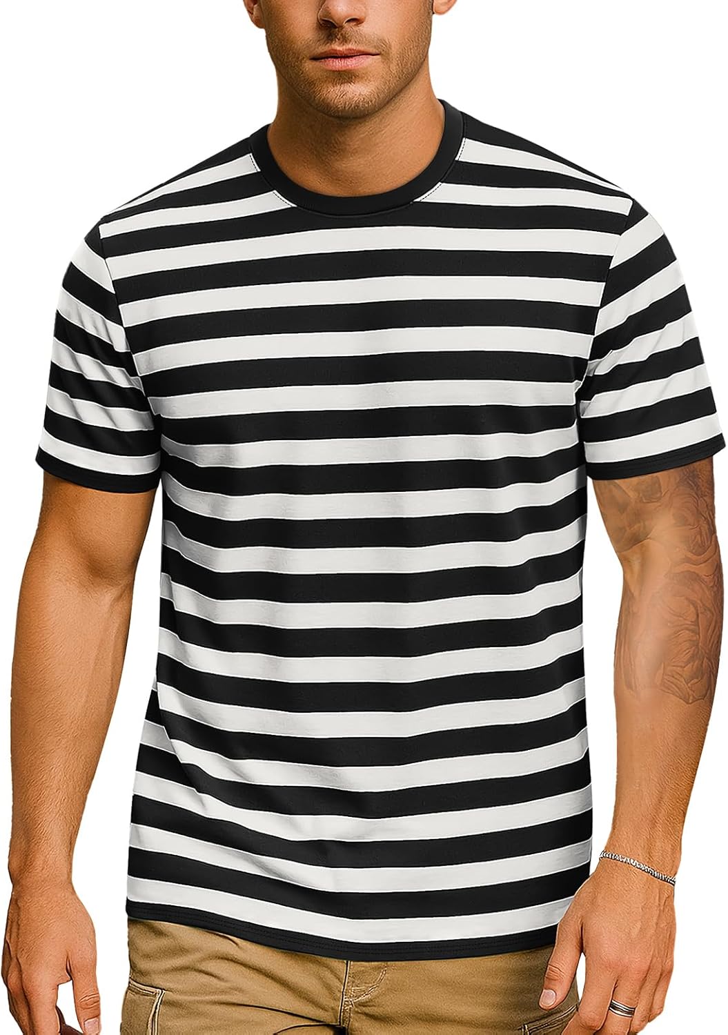 Zengjo Mens Striped Shirt Short Sleeve T-Shirts - Image 2