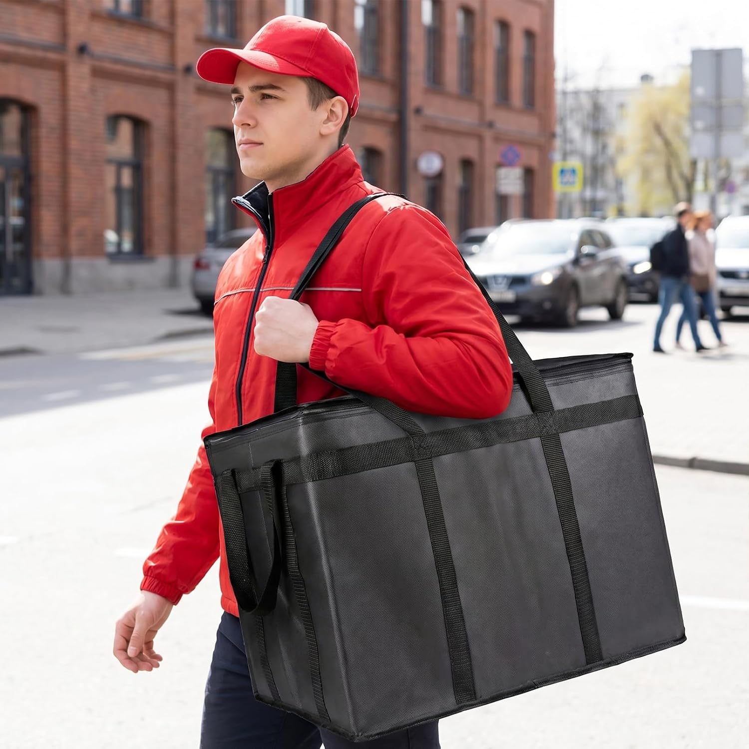 3Pcs Insulated Food Delivery Bag, 23x15x14In Thermal Cooler Bag | Heavy-Duty Insulation Bags with Hard Bottom, Reusable Insulated Delivery Bags for Travel Catering Shopping Car, Black