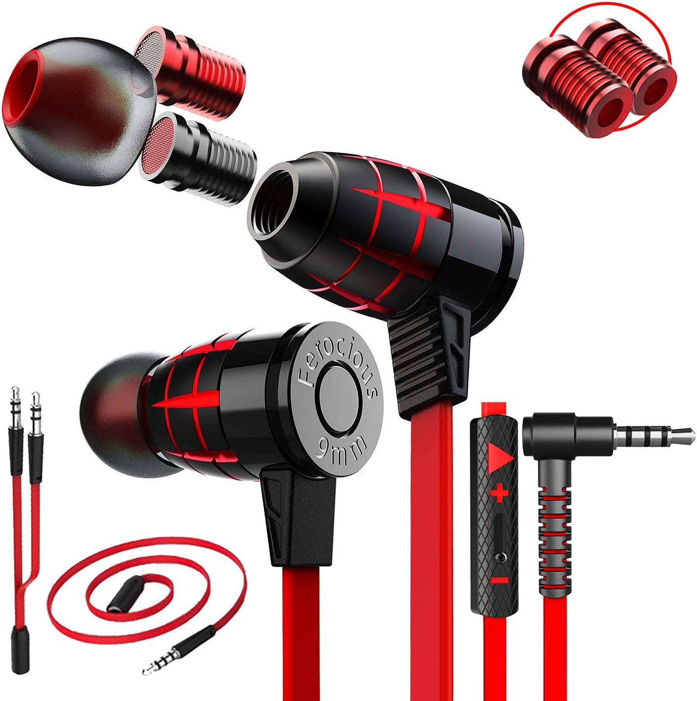 Plextone Chat Gaming Earphone with Gaming Tuner Gadget & Extension Cord for Cell Phone iOS Android Computer Laptop (G25 Red)