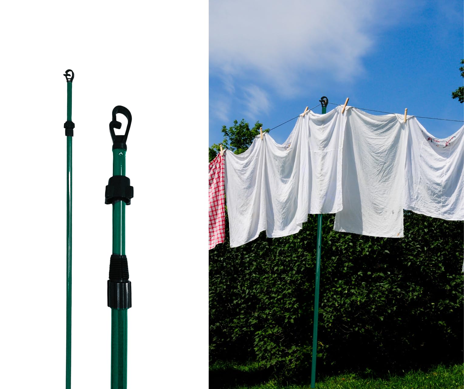 Trendi Green Galvanised Washing Line Prop, Extendable Outdoor Pole, Clothes Laundry Support, Telescopic 2.4M (2 X Galvanised Washing Line Prop)