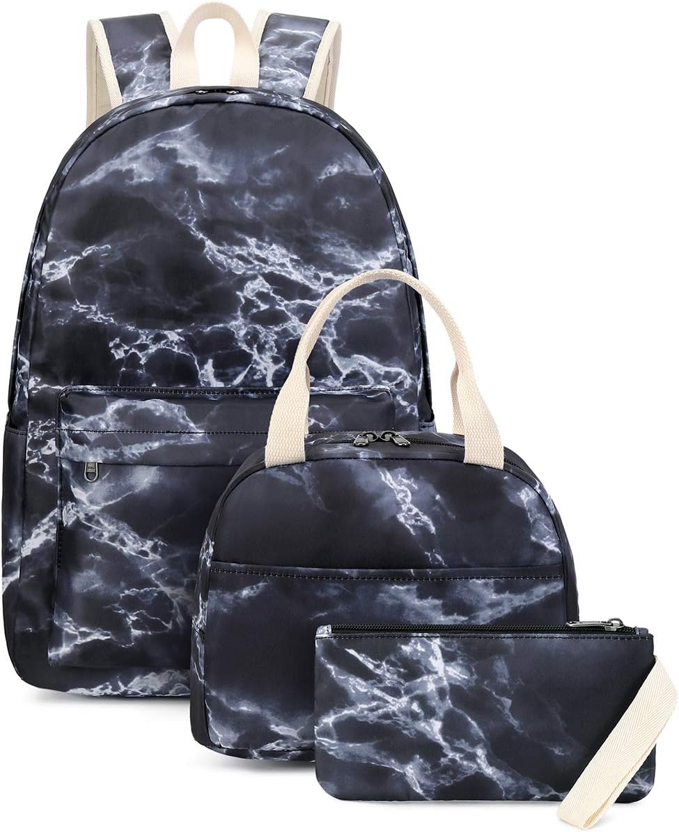 Bluboon School Backpack Teens Girls Boys Kids School Bags Bookbag with Lunch bag pencil pouch (Black)