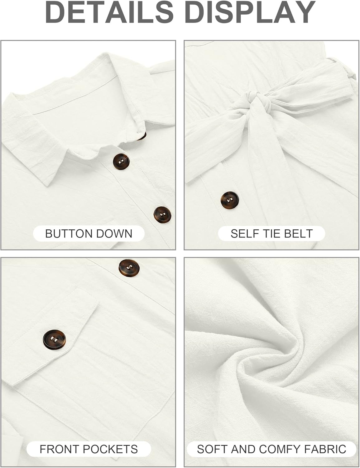 GRAPENT Women's Summer Short Sleeve Button Down Pockets Belted Jumpsuits Rompers - Image 6