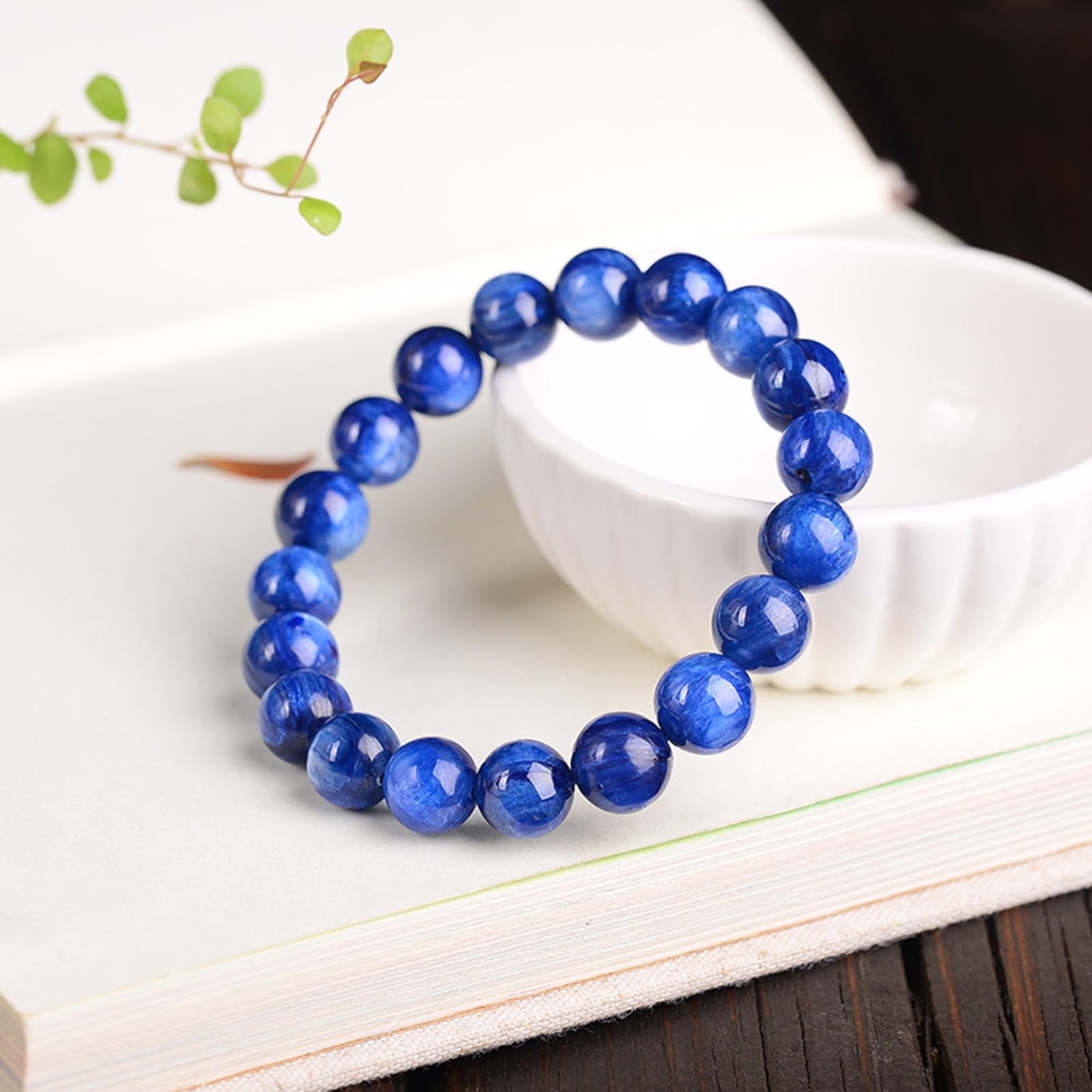Bracciale perline di cristallo,bracciale elastico in cianite blu naturale | Gioielli in pietra di cristallo curativo lucido, braccialetti con perline energetiche di buona fortuna