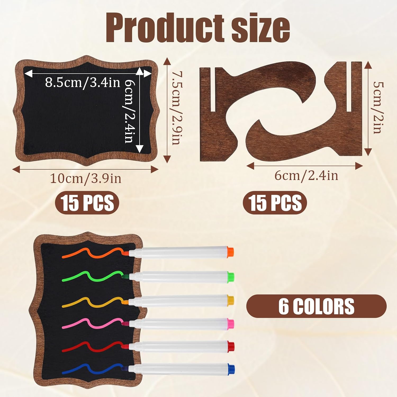 15 Pcs Mini Chalkboard Sign and 6 Color Chalk Markers - Reusable Small Chalkboard Labels with Stand - for Buffet Labels, Food Labels, Dessert Labels, Parties, and Message Boards (Wavy Edge)
