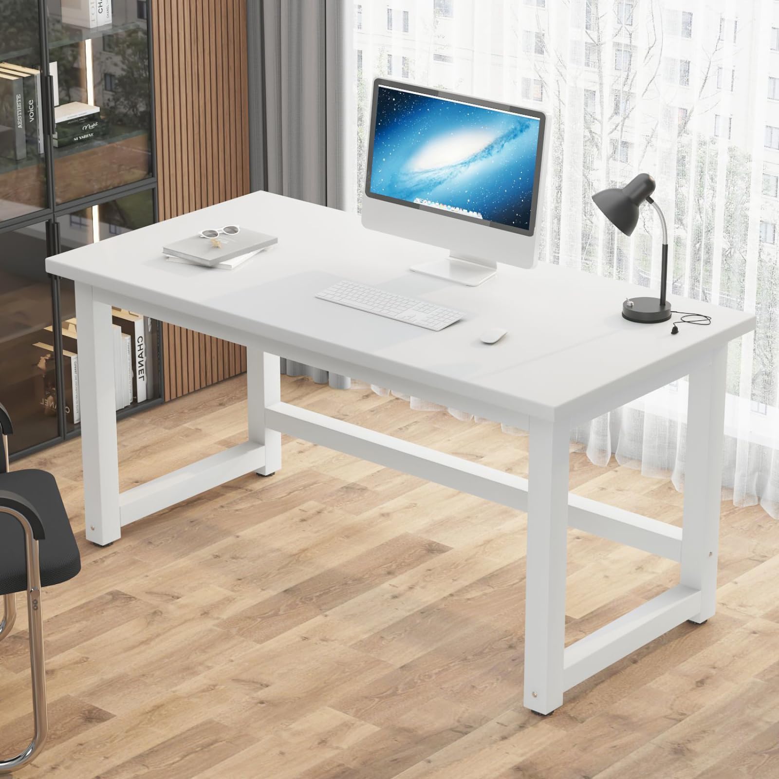 Escritorio para Oficina en casa, Escritorio Grande para computadora con Marco Grueso, Escritorio de Estudio Simple y Moderno, Mesa de Trabajo para Oficina en casa (31 Pulgadas, Blanco)