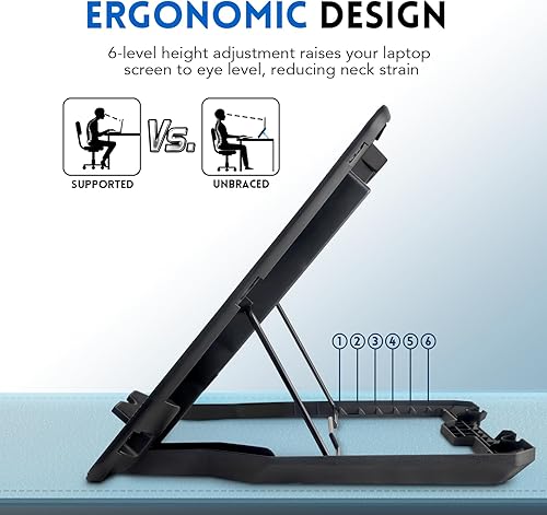 Miniatura 5 de Almohadilla de refrigeración para laptop, Coolertek enfriador para laptop con 5 ventiladores silenciosos, soporte de altura ajustable para