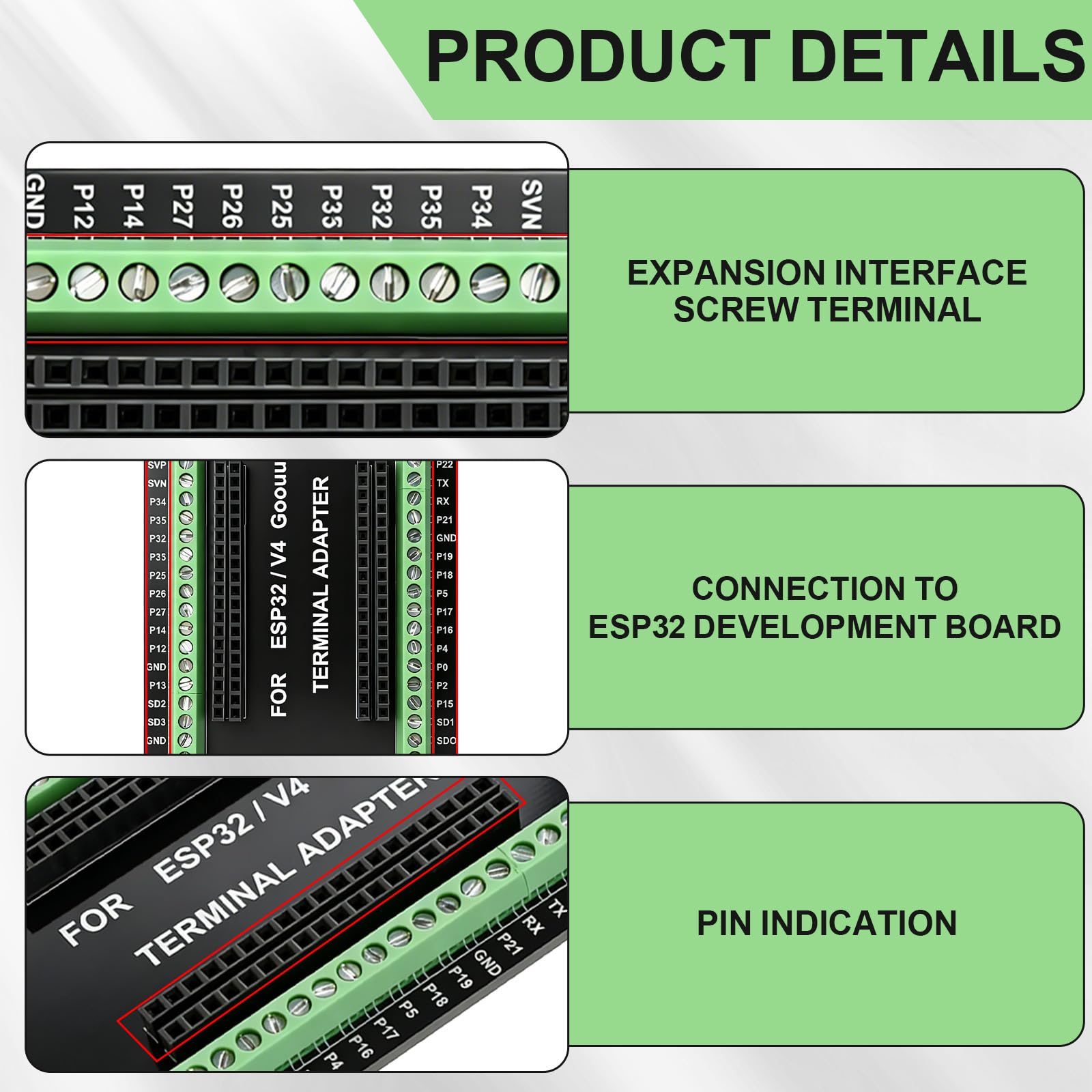 5 sztuk GPIO Breakout Board do płyty rozszerzającej ESP32-38-PIN 25 mm, płyta rozwojowa kompatybilna z modułem ESP-WROOM-32