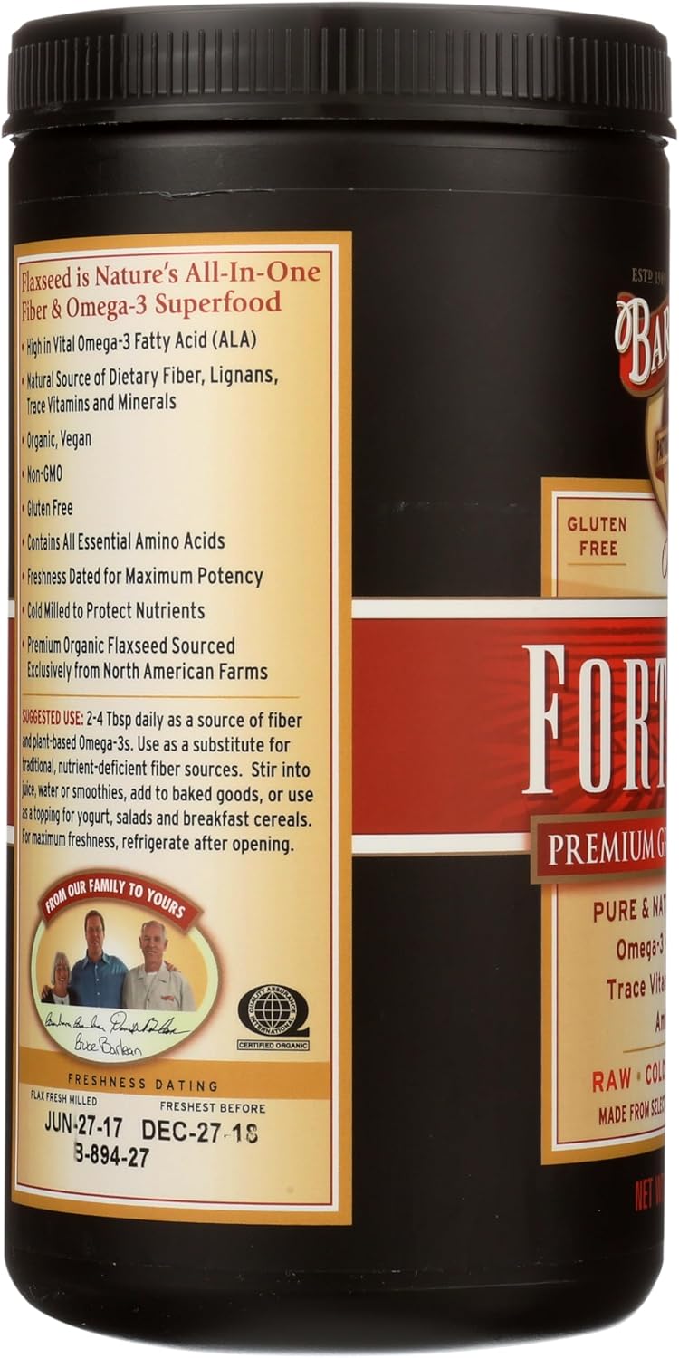 Barlean's Forti-Flax Organic Flaxseed 2 Pack, Ground Whole Raw Seeds, Omega 3 Seed Fiber Supplement with Lignans, Vegan, 16 oz
