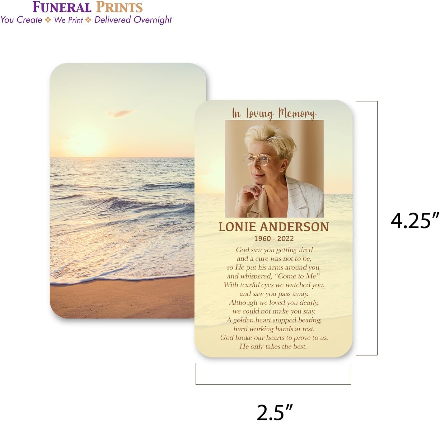 Funeral Memorial Prayer Card With Photo Personalized & Prayer 25 Cards Sunset Scenery Size - 2.5x4.25" Custom Funeral Memorial Cards For Celebration Of Life Funeral Cards For Memorial Service