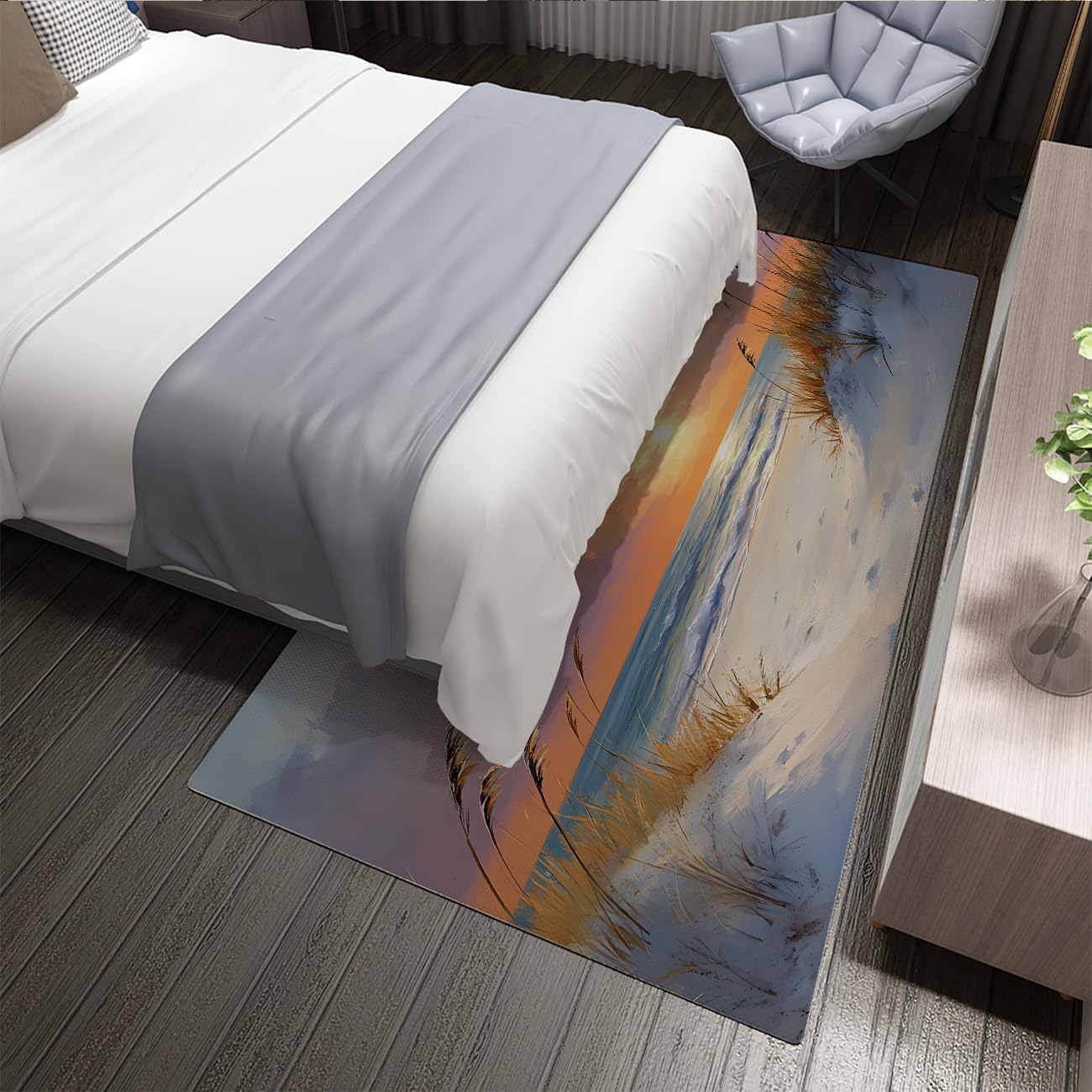 120x160cm Küstenteppich Sonnenuntergang Strand Kurzflor Waschbar