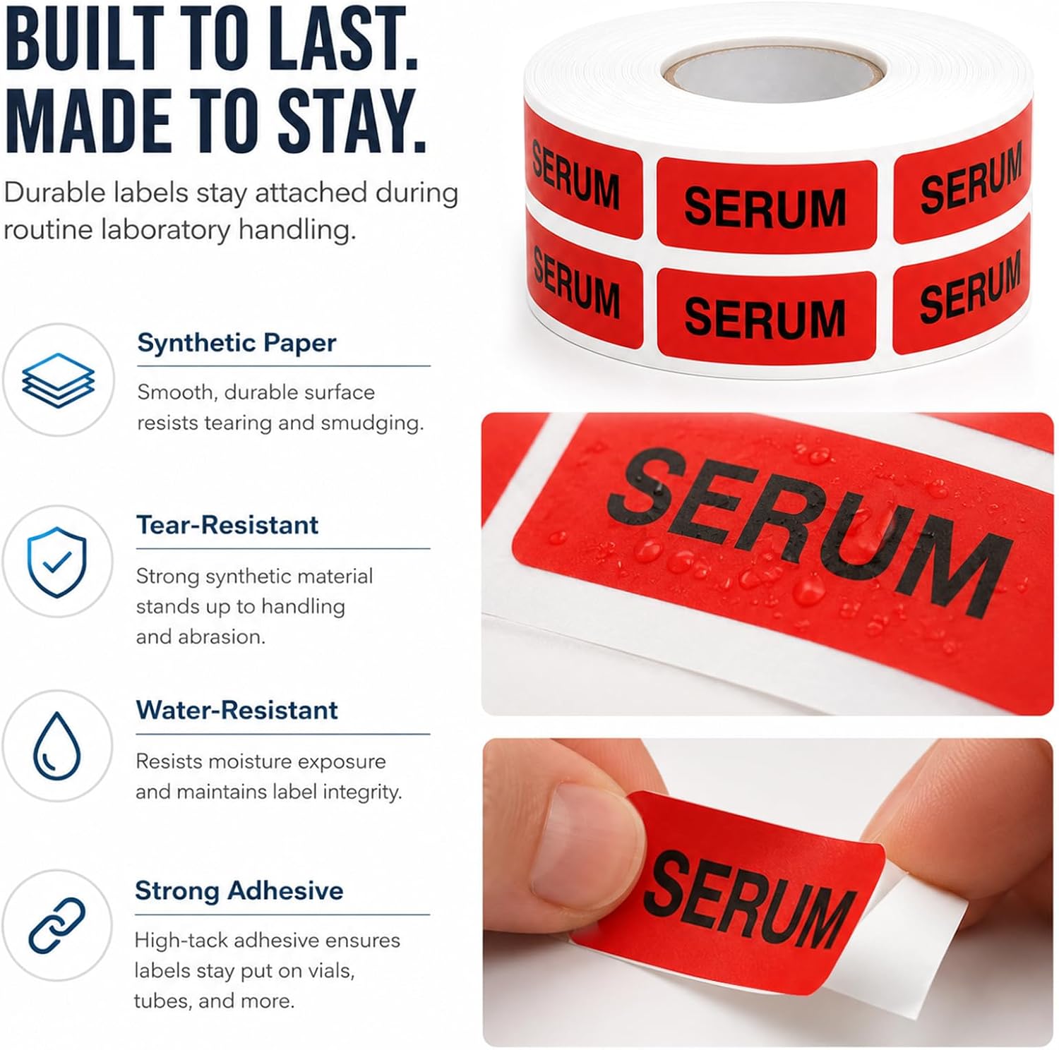 1000 PCS Serum Specimen Medical Labels 1.5"x0.5" Permanent Adhesive | Waterproof Tear Resistant Vinyl, Removable Blood Separator Tube Sticker for Clinic, Vet, Diagnostic Labs