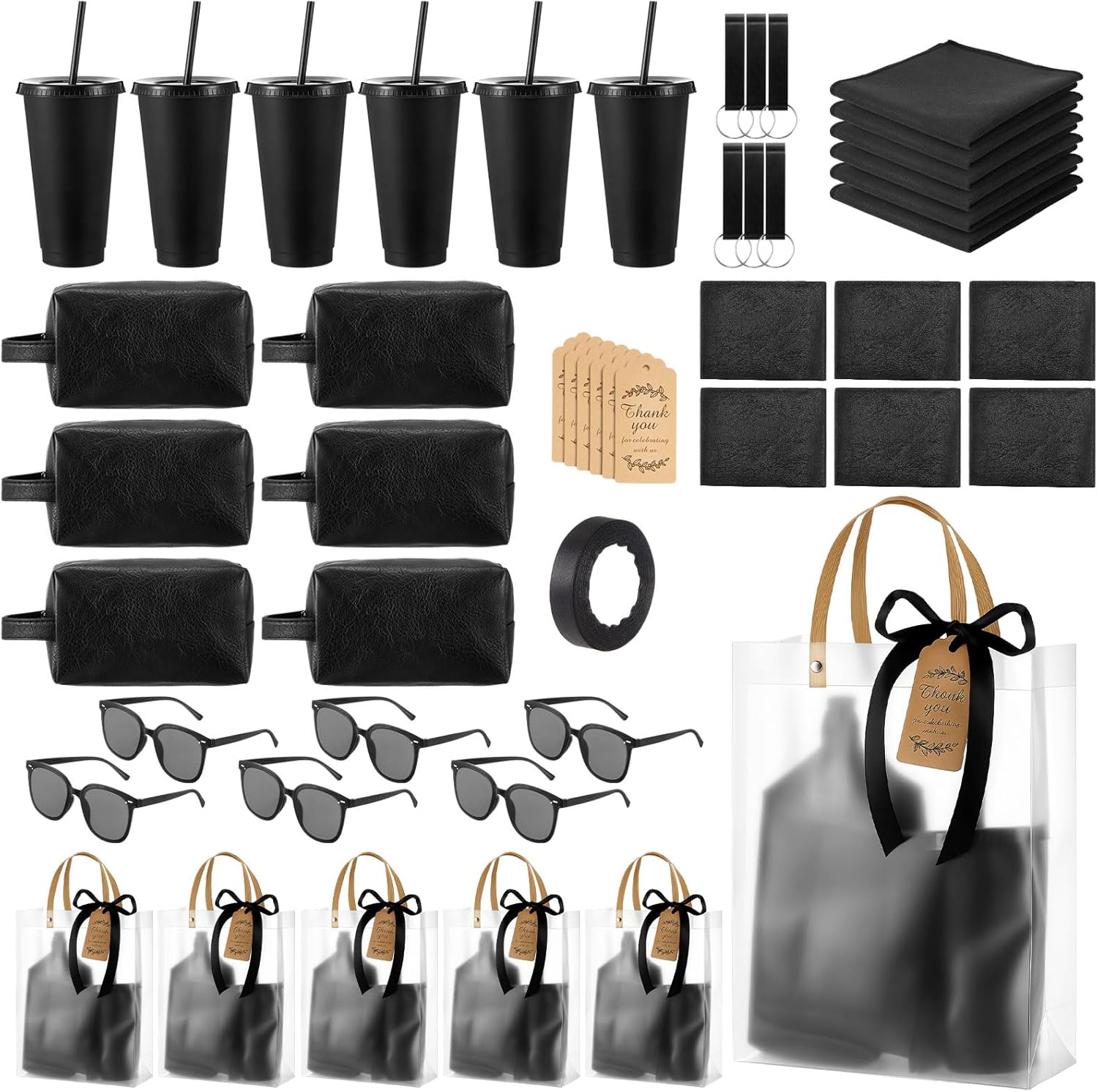 Nuogo 6 Set Baby Shower Prizes for Men Baby Shower Favors Gifts Including Cups Wallet Travel Bag Tag Bottle Opener Towel Sunglasses Ribbon Handbag for Winner Guests Bachelor Bridal Party